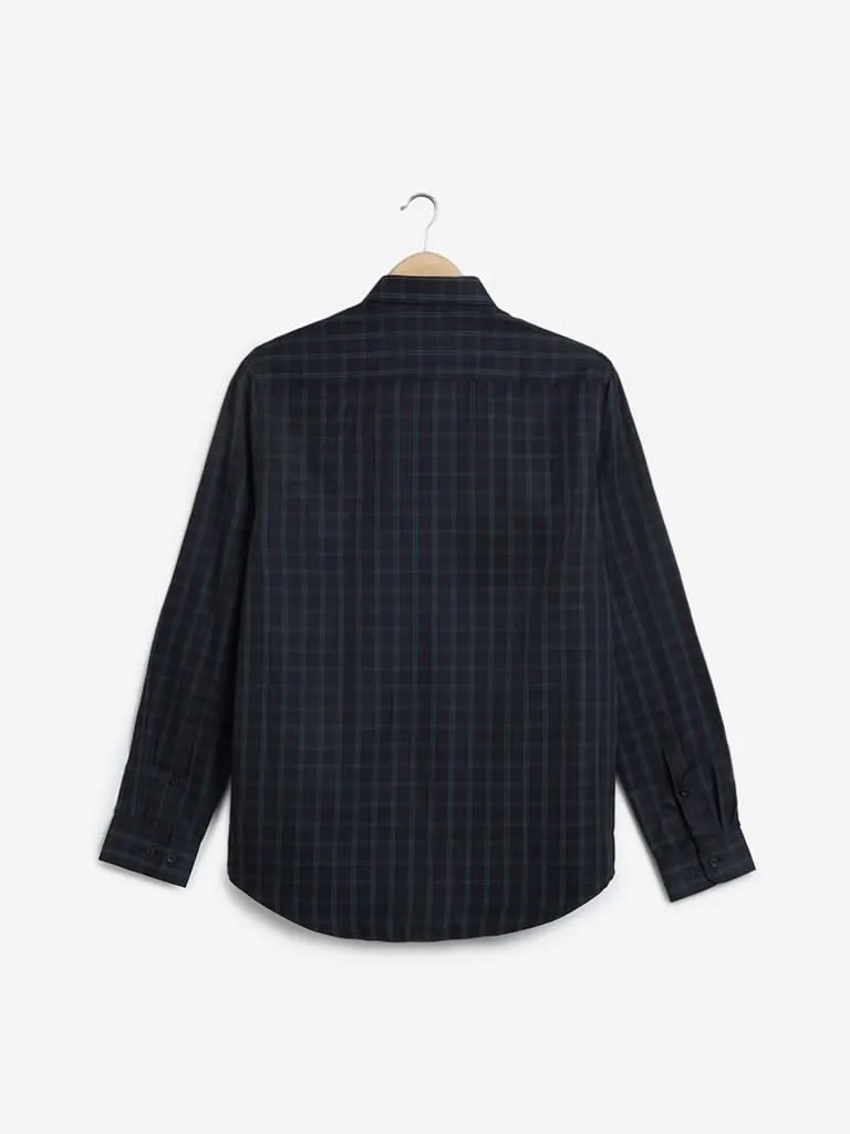 WES Formals Black Checkered Slim-Fit Shirt