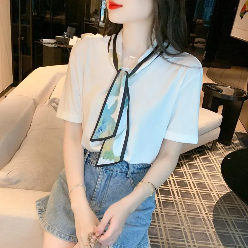 White French Style Sash Pure Cotton Blouse