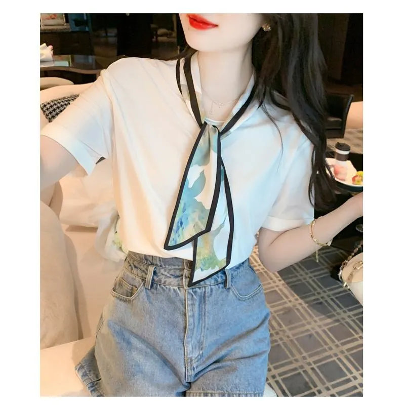 White French Style Sash Pure Cotton Blouse