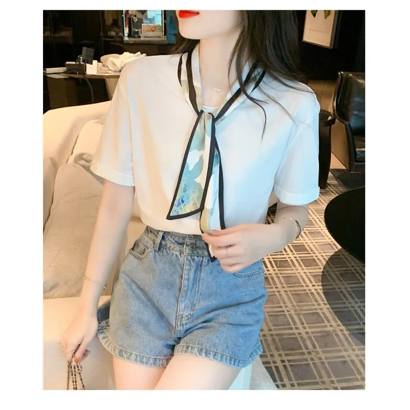 White French Style Sash Pure Cotton Blouse