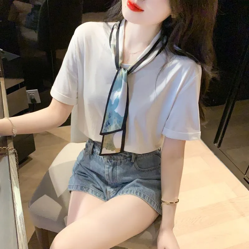 White French Style Sash Pure Cotton Blouse