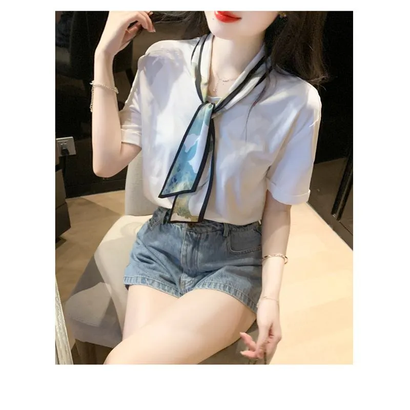 White French Style Sash Pure Cotton Blouse