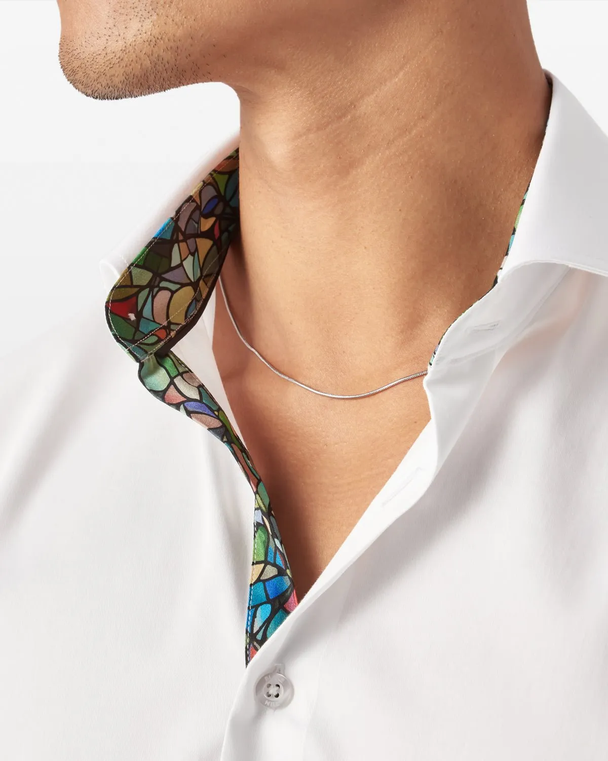 White Sateen Shirt with Holy Glass Accent