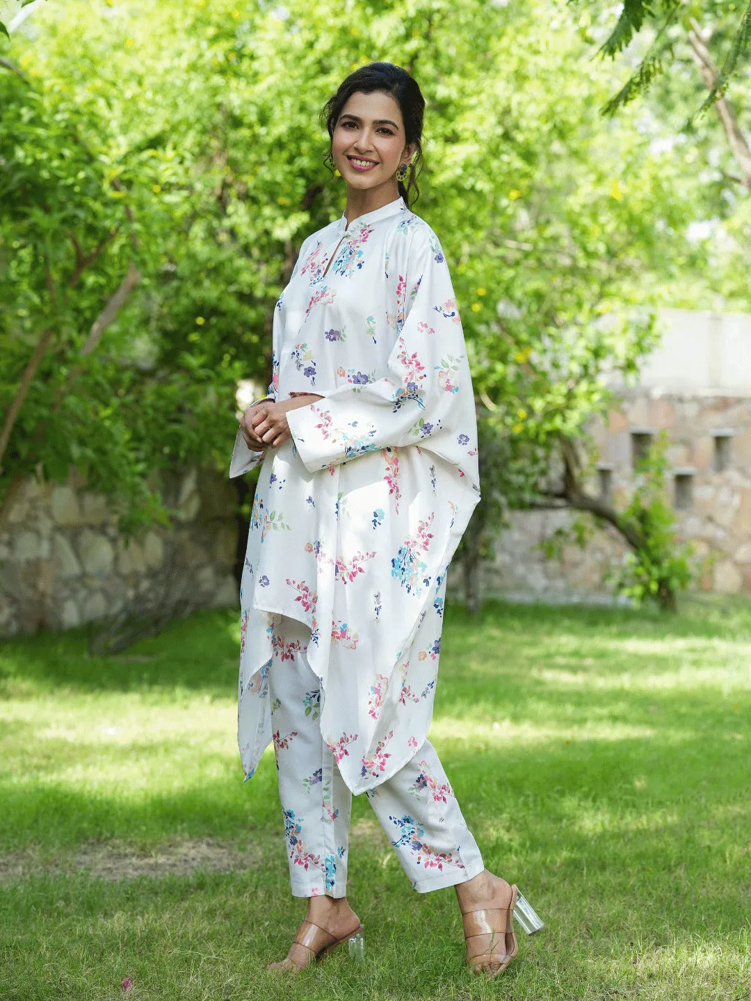 Women White Silk Blend Co-Ord Set