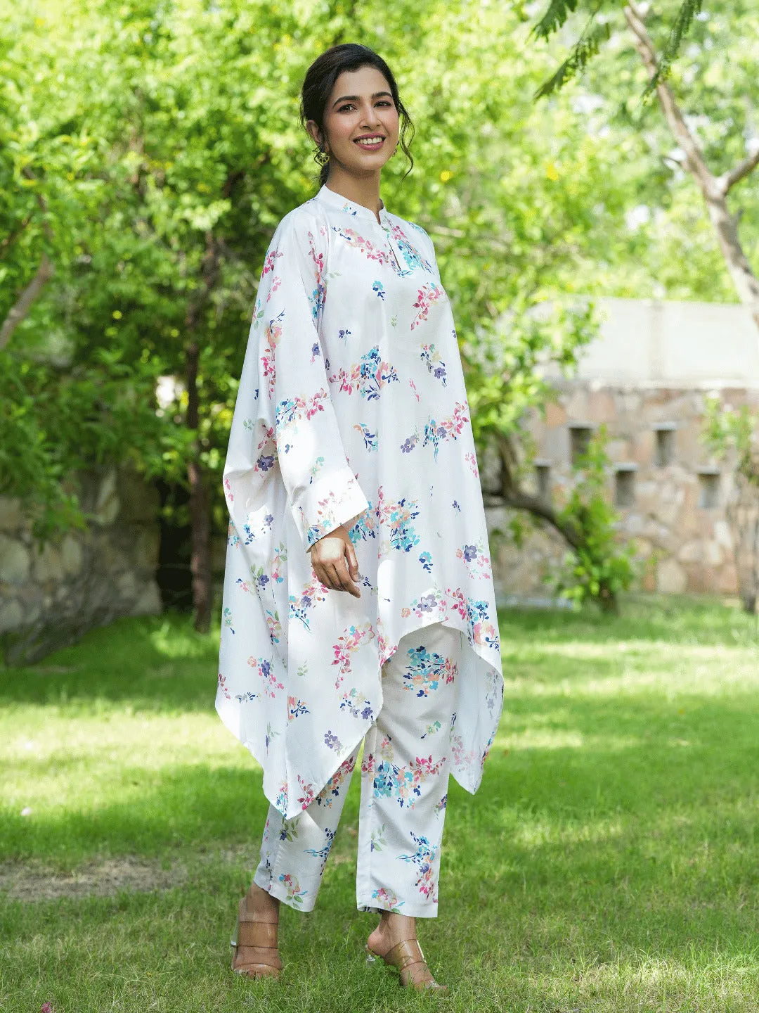 Women White Silk Blend Co-Ord Set