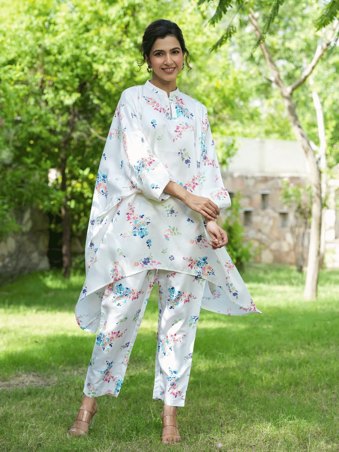 Women White Silk Blend Co-Ord Set