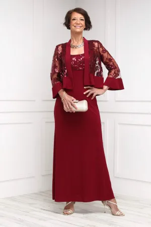 Women's 2 Piece Sequin Lace Jacket Long Dress
