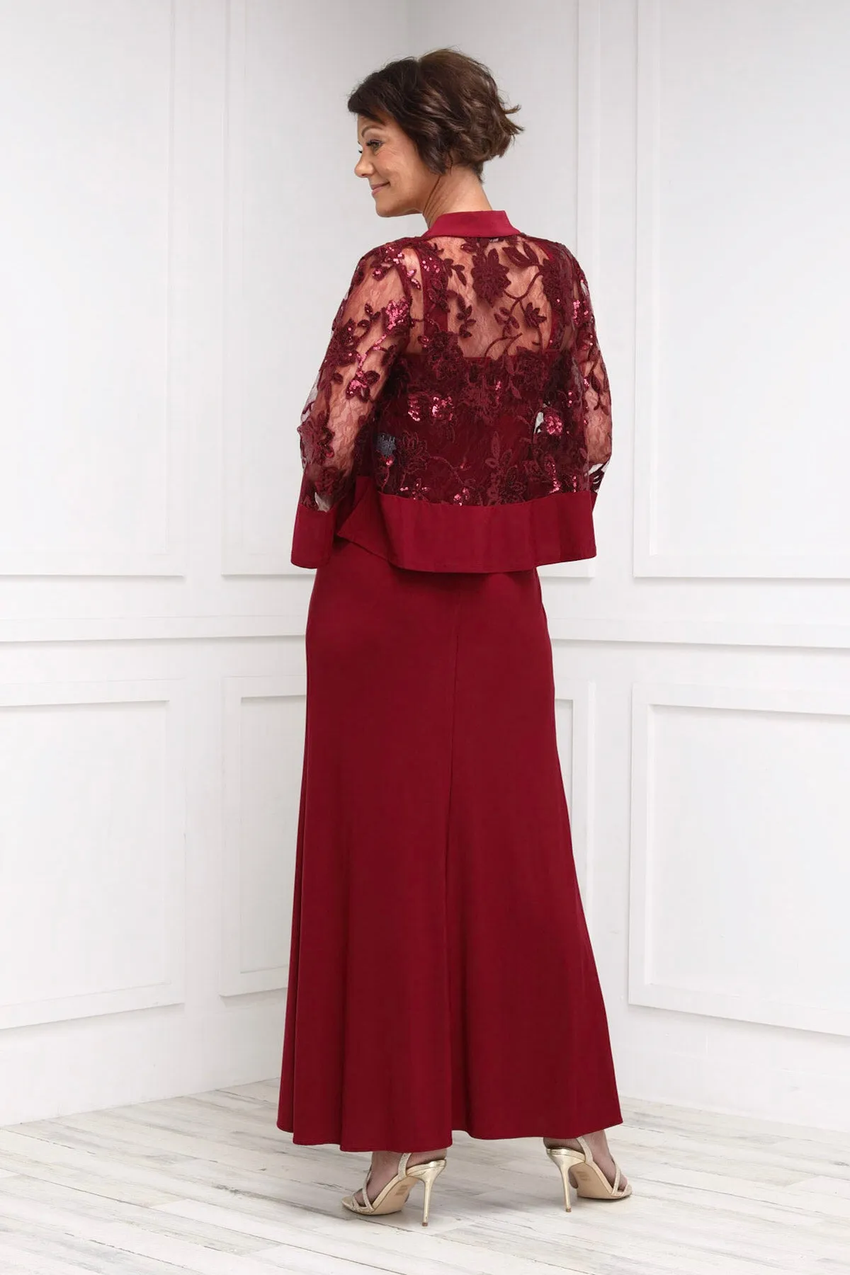 Women's 2 Piece Sequin Lace Jacket Long Dress