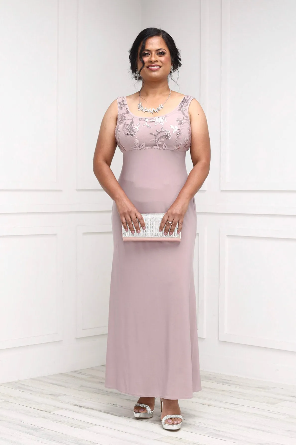 Women's 2 Piece Sequin Lace Jacket Long Dress