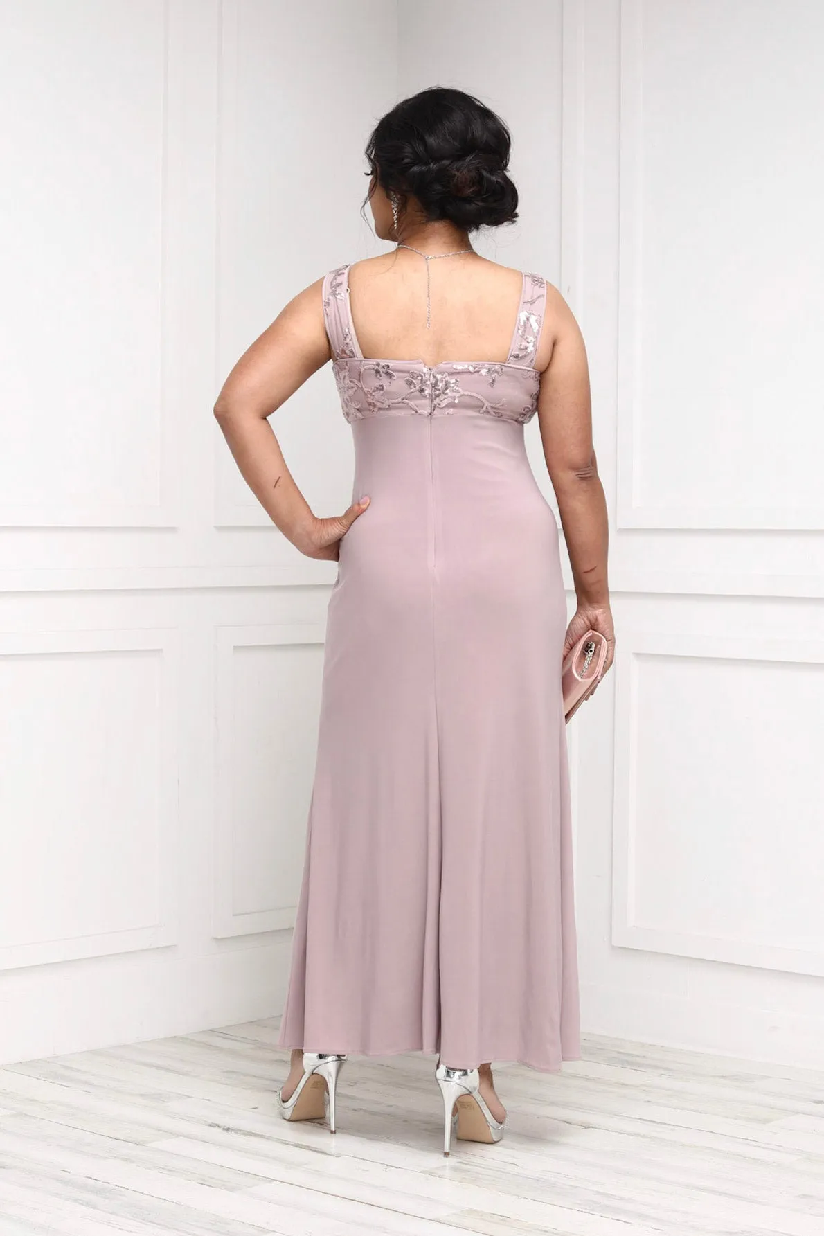 Women's 2 Piece Sequin Lace Jacket Long Dress